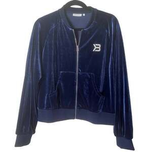 Better Bodies Navy Blue Velour Bowery Zip Front Track Jacket Large